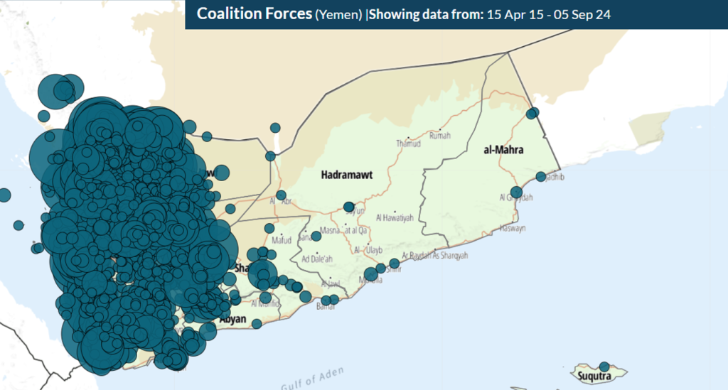 Coalition forces (Yemen). Showing data from April 2015 to September 2024
