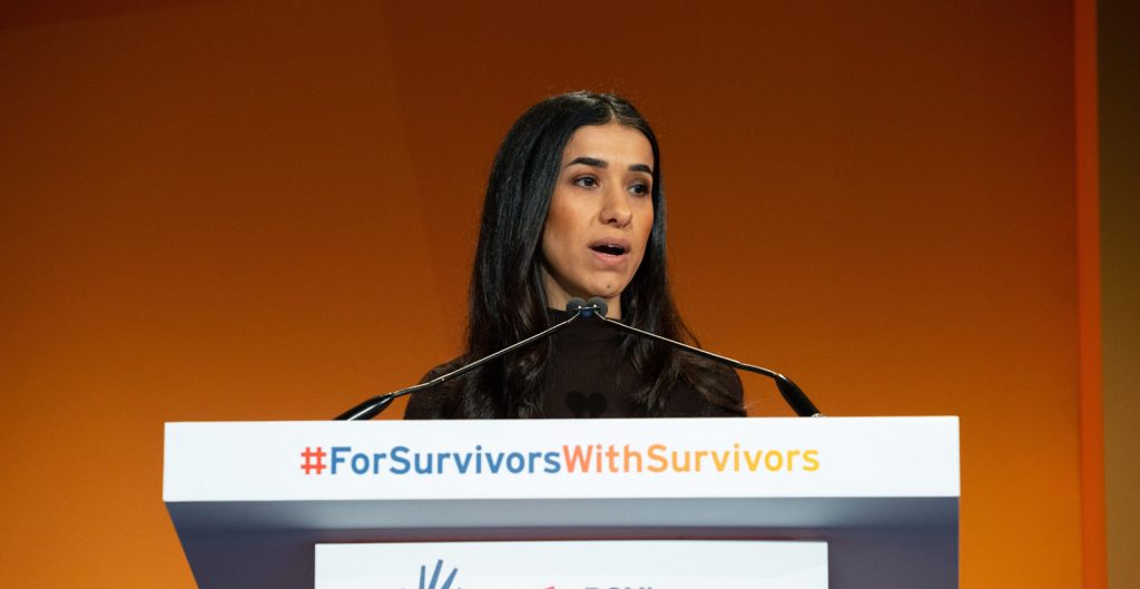 Nadia Murad is a Yazidi woman who was captured and kept as a slave by Islamist terrorists ISIS